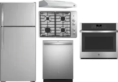 5 Piece Package Includes Refrigerator, Cooktop, Wall Oven, Hood And Dishwasher
