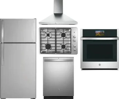 5 Piece Package Includes Refrigerator, Cooktop, Wall Oven, Hood And Dishwasher
