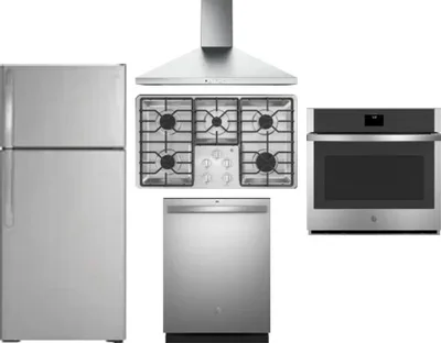 5 Piece Package Includes Refrigerator, Cooktop, Wall Oven, Hood And Dishwasher