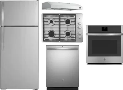 5 Piece Package Includes Refrigerator, Cooktop, Wall Oven, Hood And Dishwasher