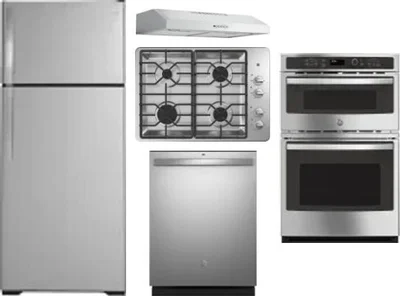 5 Piece Package Includes Refrigerator, Cooktop, Wall Oven, Hood And Dishwasher