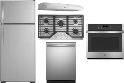 5 Piece Package Includes Refrigerator, Cooktop, Wall Oven, Hood And Dishwasher