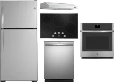 5 Piece Package Includes Refrigerator, Cooktop, Wall Oven, Hood And Dishwasher