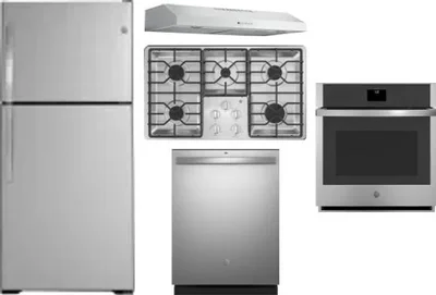 5 Piece Package Includes Refrigerator, Cooktop, Wall Oven, Hood And Dishwasher
