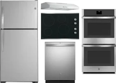 5 Piece Package Includes Refrigerator, Cooktop, Wall Oven, Hood And Dishwasher