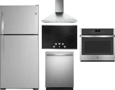 5 Piece Package Includes Refrigerator, Cooktop, Wall Oven, Hood And Dishwasher