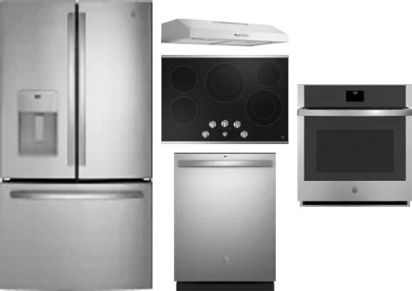 5 Piece Package Includes Refrigerator, Cooktop, Wall Oven, Hood And Dishwasher