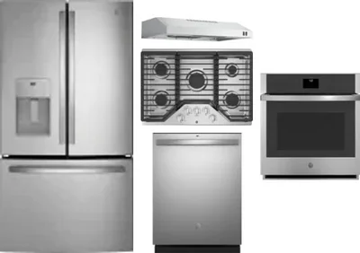 5 Piece Package Includes Refrigerator, Cooktop, Wall Oven, Hood And Dishwasher