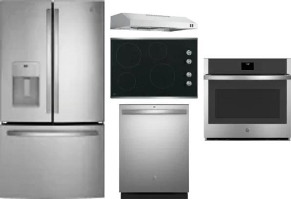 5 Piece Package Includes Refrigerator, Cooktop, Wall Oven, Hood And Dishwasher