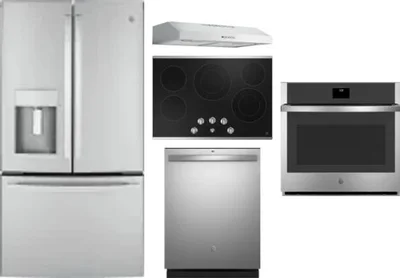 5 Piece Package Includes Refrigerator, Cooktop, Wall Oven, Hood And Dishwasher