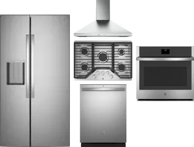 5 Piece Package Includes Refrigerator, Cooktop, Wall Oven, Hood And Dishwasher