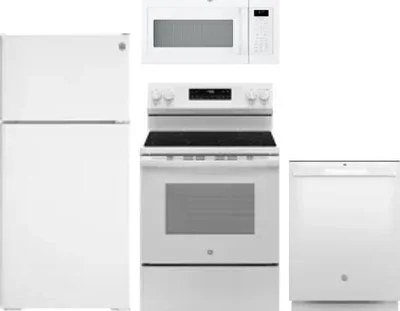 4 Piece Package Includes Refrigerator, Range, Microwave And Dishwasher