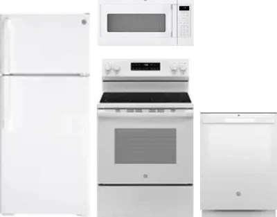 4 Piece Package Includes Refrigerator, Range, Microwave And Dishwasher