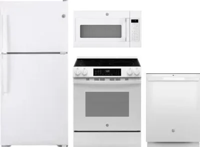 4 Piece Package Includes Refrigerator, Range, Microwave And Dishwasher