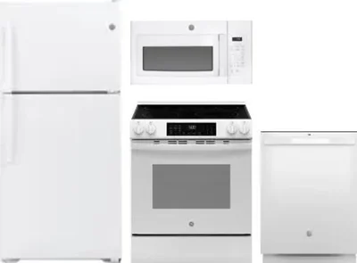4 Piece Package Includes Refrigerator, Range, Microwave And Dishwasher