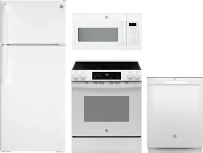 4 Piece Package Includes Refrigerator, Range, Microwave And Dishwasher