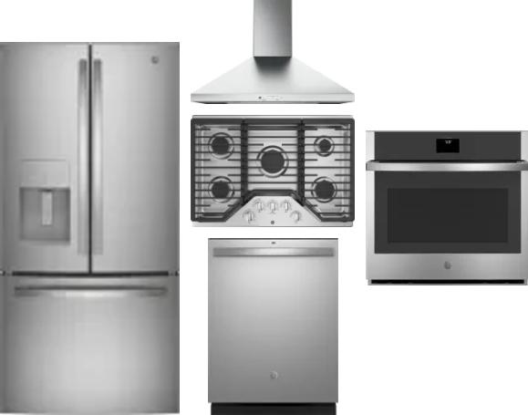 5 Piece Package Includes Refrigerator, Cooktop, Wall Oven, Hood And Dishwasher