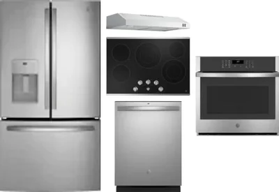 5 Piece Package Includes Refrigerator, Cooktop, Wall Oven, Hood And Dishwasher