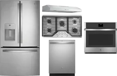 5 Piece Package Includes Refrigerator, Cooktop, Wall Oven, Hood And Dishwasher