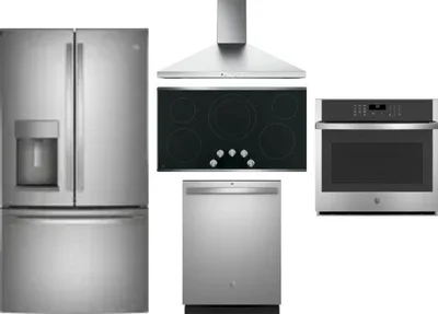 5 Piece Package Includes Refrigerator, Cooktop, Wall Oven, Hood And Dishwasher