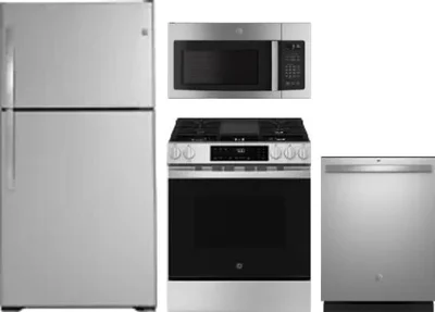 4 Piece Package Includes Refrigerator, Range, Microwave And Dishwasher