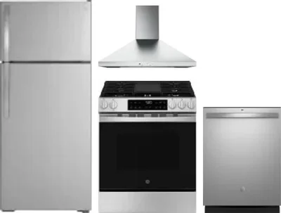 4 Piece Package Includes Refrigerator, Range, Hood And Dishwasher