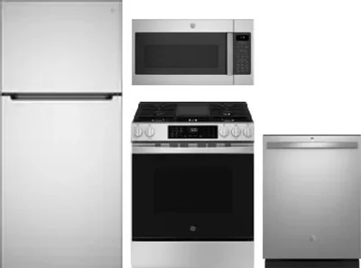 4 Piece Package Includes Refrigerator, Range, Microwave And Dishwasher