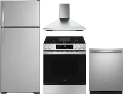 4 Piece Package Includes Refrigerator, Range, Hood And Dishwasher