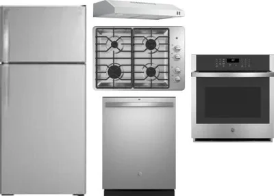 5 Piece Package Includes Refrigerator, Cooktop, Wall Oven, Hood And Dishwasher
