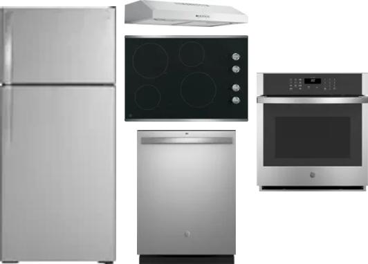 5 Piece Package Includes Refrigerator, Cooktop, Wall Oven, Hood And Dishwasher