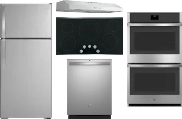 5 Piece Package Includes Refrigerator, Cooktop, Wall Oven, Hood And Dishwasher