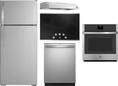 5 Piece Package Includes Refrigerator, Cooktop, Wall Oven, Hood And Dishwasher