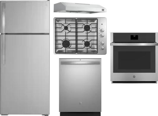 5 Piece Package Includes Refrigerator, Cooktop, Wall Oven, Hood And Dishwasher