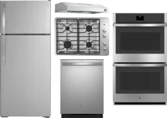 5 Piece Package Includes Refrigerator, Cooktop, Wall Oven, Hood And Dishwasher