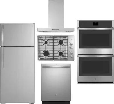 5 Piece Package Includes Refrigerator, Cooktop, Wall Oven, Hood And Dishwasher