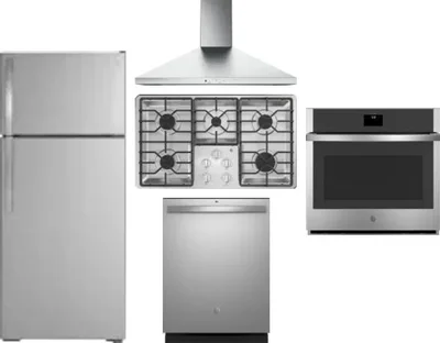 5 Piece Package Includes Refrigerator, Cooktop, Wall Oven, Hood And Dishwasher
