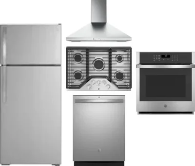 5 Piece Package Includes Refrigerator, Cooktop, Wall Oven, Hood And Dishwasher