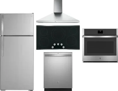 5 Piece Package Includes Refrigerator, Cooktop, Wall Oven, Hood And Dishwasher