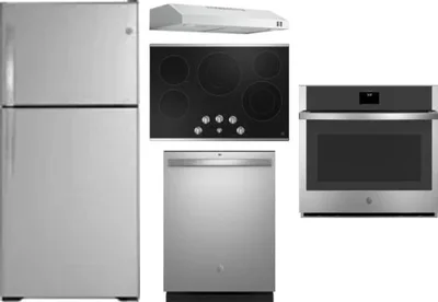 5 Piece Package Includes Refrigerator, Cooktop, Wall Oven, Hood And Dishwasher