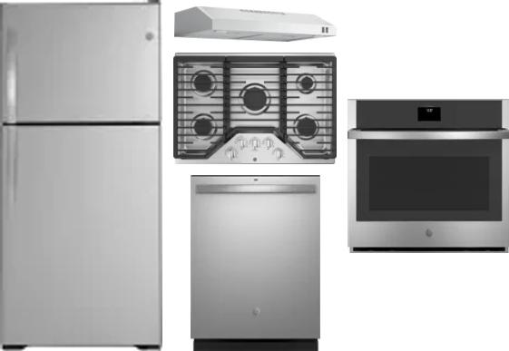 5 Piece Package Includes Refrigerator, Cooktop, Wall Oven, Hood And Dishwasher