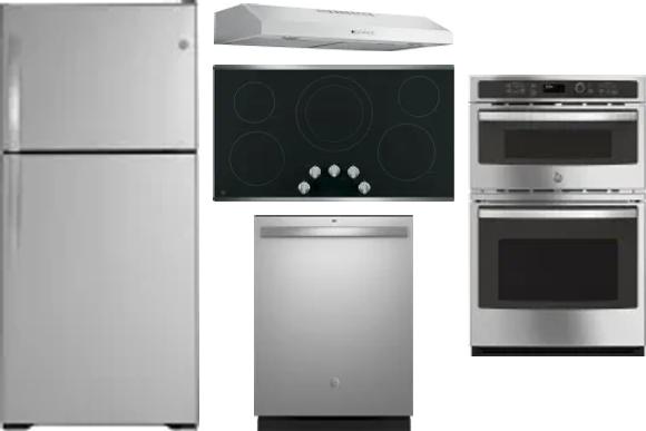 5 Piece Package Includes Refrigerator, Cooktop, Wall Oven, Hood And Dishwasher