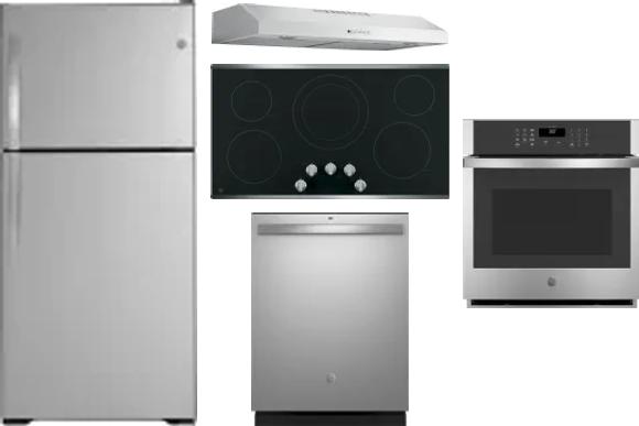 5 Piece Package Includes Refrigerator, Cooktop, Wall Oven, Hood And Dishwasher