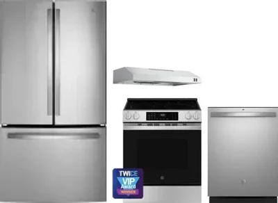 4 Piece Package Includes Refrigerator, Range, Hood And Dishwasher