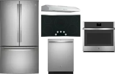 5 Piece Package Includes Refrigerator, Cooktop, Wall Oven, Hood And Dishwasher