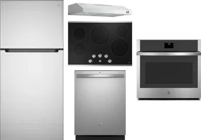 5 Piece Package Includes Refrigerator, Cooktop, Wall Oven, Hood And Dishwasher
