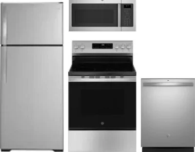 4 Piece Package Includes Refrigerator, Range, Microwave And Dishwasher