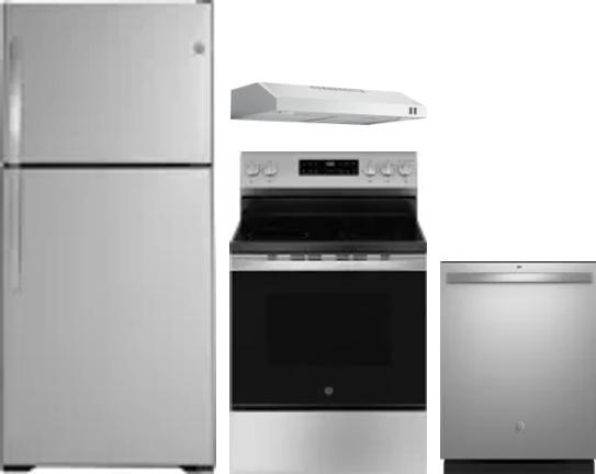 4 Piece Package Includes Refrigerator, Range, Hood And Dishwasher