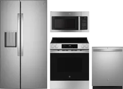 4 Piece Package Includes Refrigerator, Range, Microwave And Dishwasher