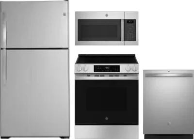 4 Piece Package Includes Refrigerator, Range, Microwave And Dishwasher
