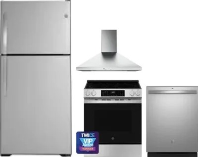 4 Piece Package Includes Refrigerator, Range, Hood And Dishwasher